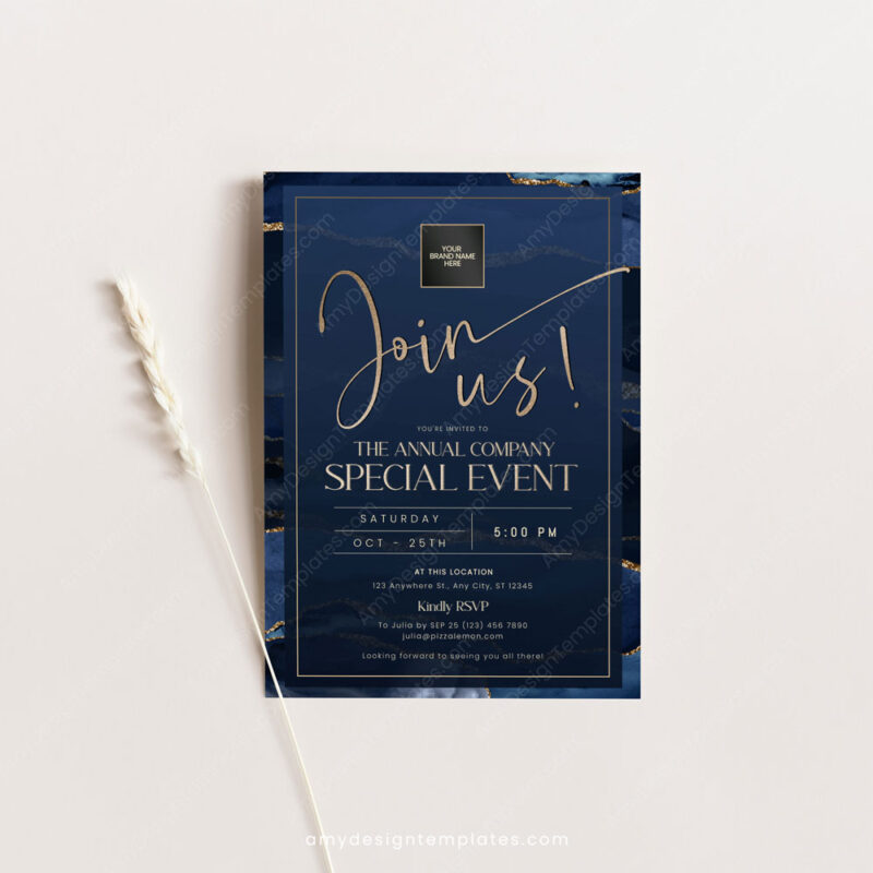 Navy Gold Dinner Party Invitation Template | Editable Business Invitation Card Navy Gold Dinner Party Invitation Template | Editable Business Invitation Card