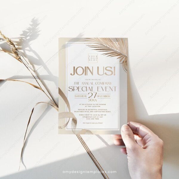 Dinner Party Invite Template | Black and Gold Join Us Invitation Card