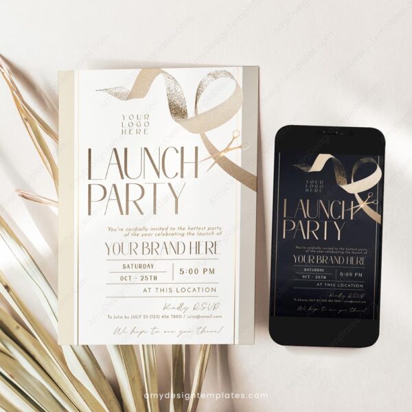 Launch Party Grand Opening Invitation Template | Black & White