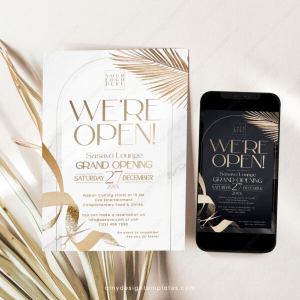 Grand Opening Flyer Template | We're Open | Launch Party Invitation Card