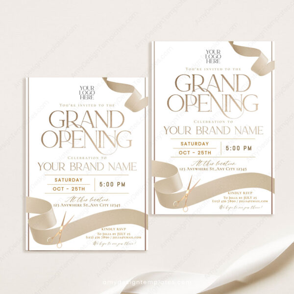 Golden Grand Opening Flyer Template | Ribbon Cutting Event | Launch Party Invitation