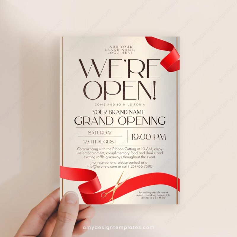 Golden Shop Grand Opening Invitation Card | We're Open | Ribbon Cutting Event