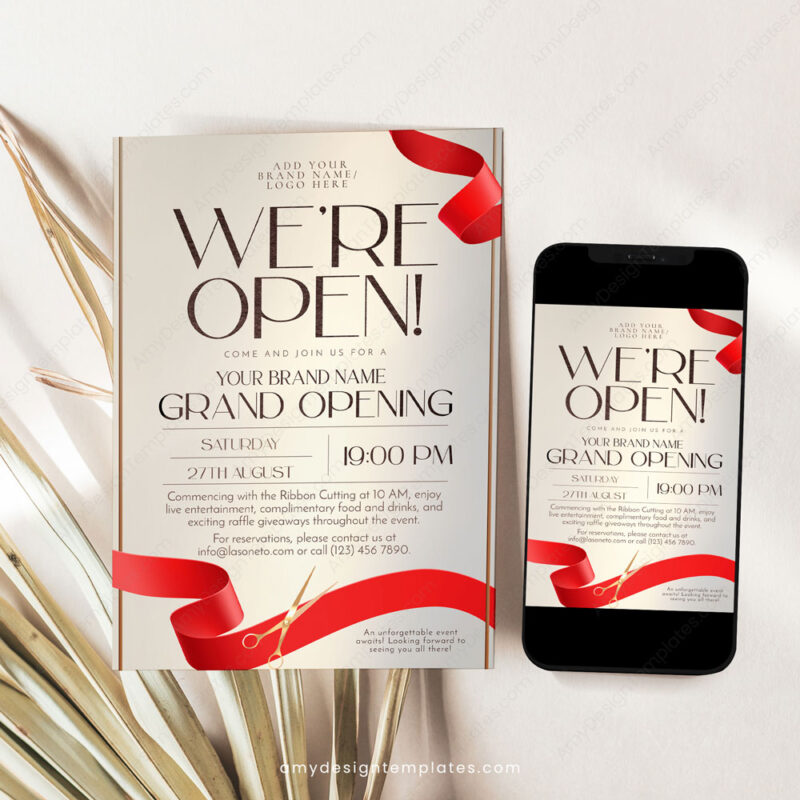 Golden Shop Grand Opening Invitation Card | We're Open | Ribbon Cutting Event Golden Shop Grand Opening Invitation Card | We're Open | Ribbon Cutting Event