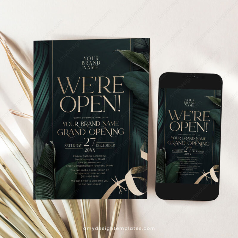 We're Open Grand Opening Invitation | Ribbon Cutting Event | Emerald Gold Invite We're Open Grand Opening Invitation | Ribbon Cutting Event | Emerald Gold Invite