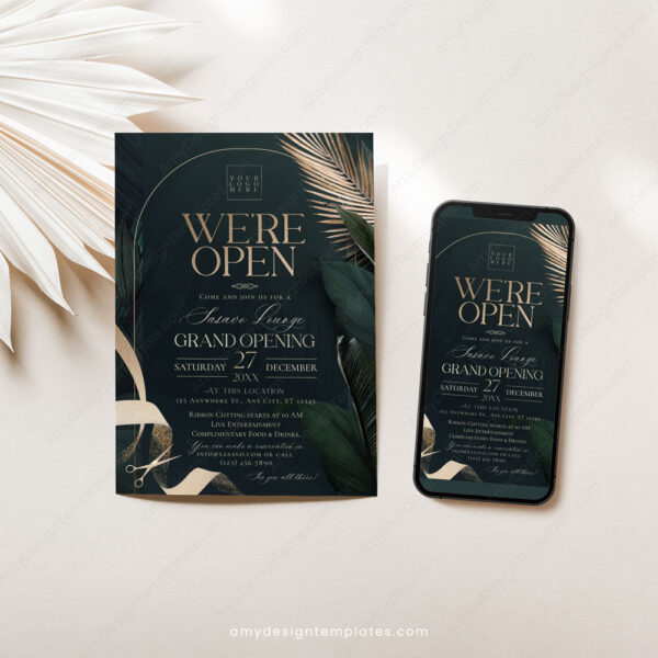 Emerald Grand Opening Invitation Template | Editable Business & Launch Party Invite