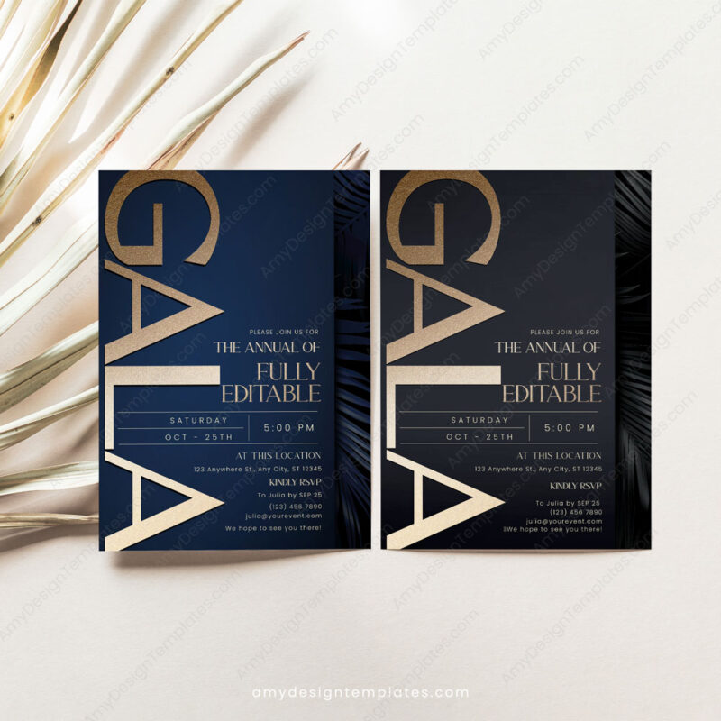 Navy Gold Gala Invitation Template, Business Anniversary | Corporate Dinner Party Navy Gold Gala Invitation Template, Business Anniversary | Corporate Dinner Party