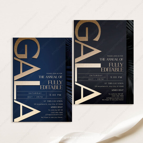 Navy Gold Gala Invitation Template, Business Anniversary | Corporate Dinner Party
