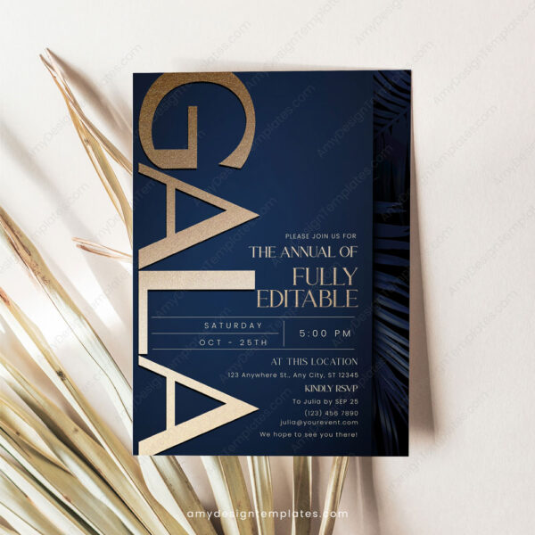 Navy Gold Gala Invitation Template, Business Anniversary | Corporate Dinner Party