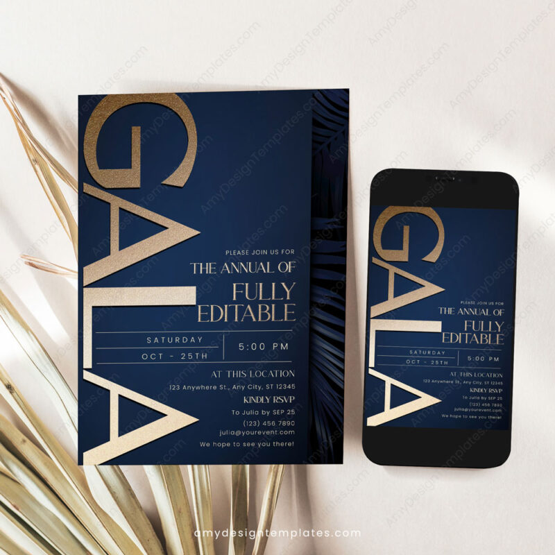 Navy Gold Gala Invitation Template, Business Anniversary | Corporate Dinner Party Navy Gold Gala Invitation Template, Business Anniversary | Corporate Dinner Party
