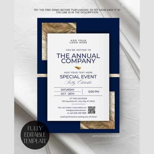 Navy Gold Grand Opening Invitation Template, Business Invite Card - Image 5