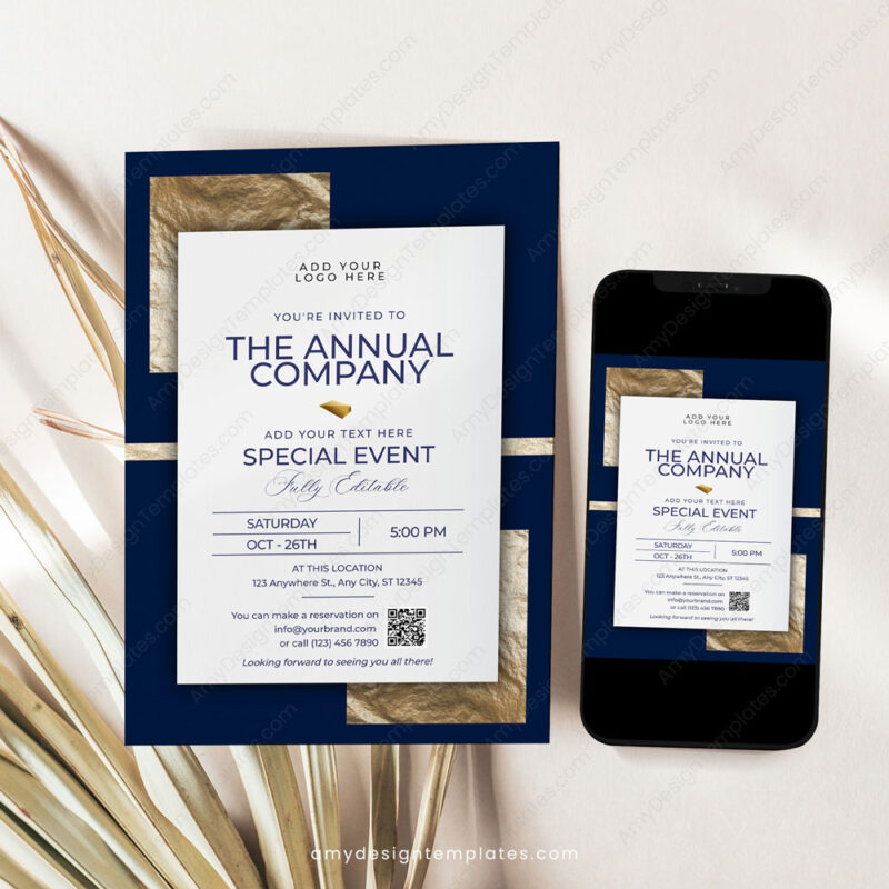 Classic Formal Grand Opening Invitation Card | Navy Gold Business Invitation Template Classic Formal Grand Opening Invitation Card | Navy Gold Business Invitation Template