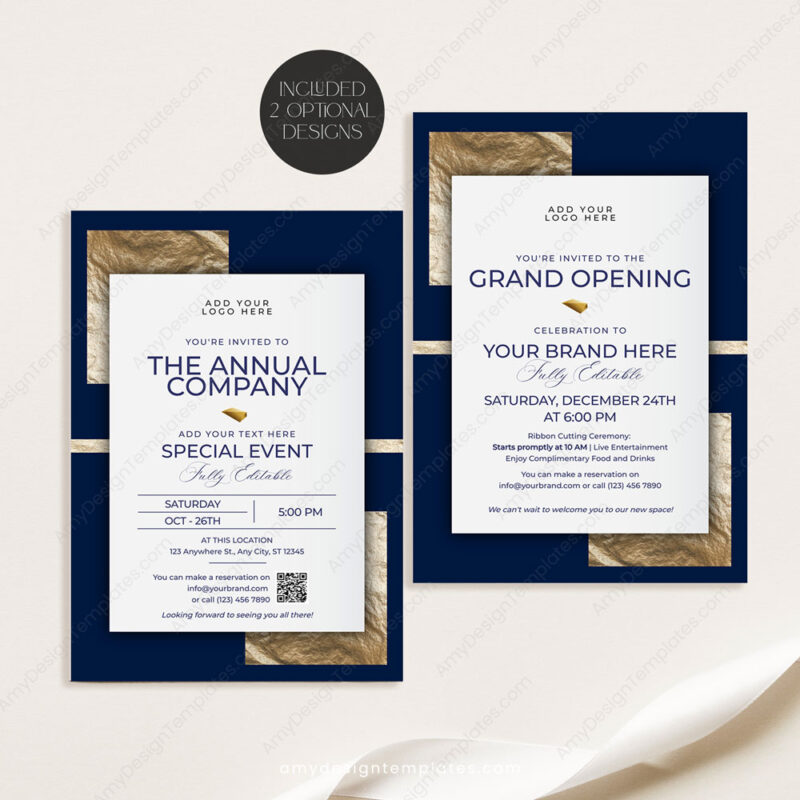 Classic Formal Grand Opening Invitation Card | Navy Gold Business Invitation Template Classic Formal Grand Opening Invitation Card | Navy Gold Business Invitation Template