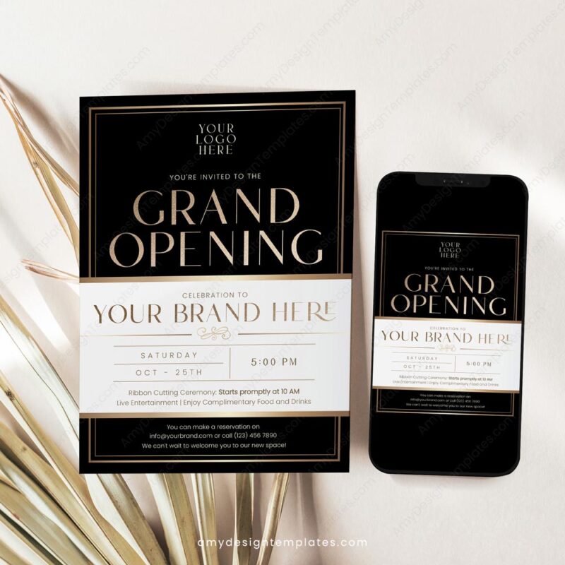 Editable Modern Grand Opening Invitation | Minimalist Business Invite Template