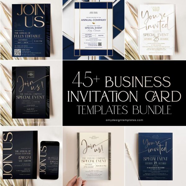Modern Business Invitation Template Bundle | Editable Business Anniversary Cards | 45+ Templates