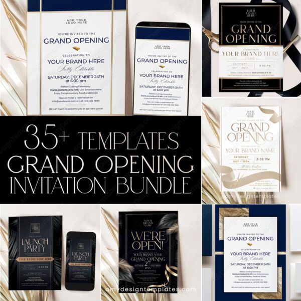 Grand Opening Invitations Bundle | Ribbon Cutting Template | Business Launch Party 35+ Templates
