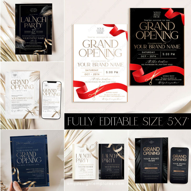 Grand Opening Invitations Bundle | Ribbon Cutting Template | Business Launch Party 35+ Templates