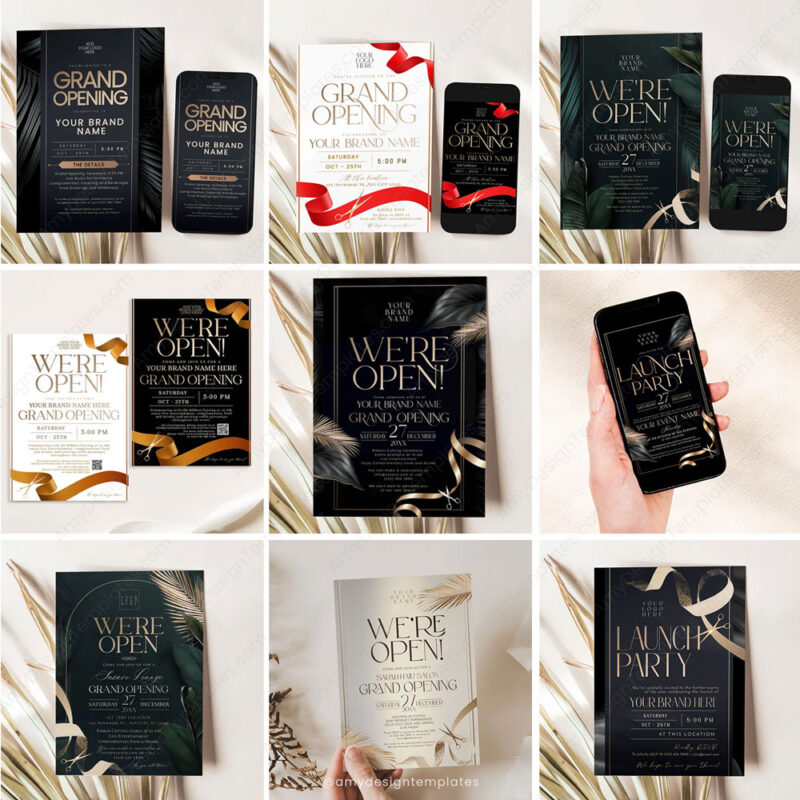 Grand Opening Invitations Bundle | Ribbon Cutting Template | Business Launch Party 35+ Templates