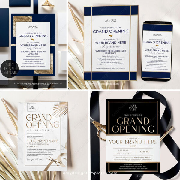 Grand Opening Invitations Bundle | Ribbon Cutting Template | Business Launch Party 35+ Templates