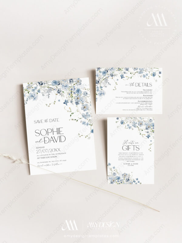 Blue Wildflower Wedding Invitation Template Suite Blue Wildflower Wedding Invitation Template Suite