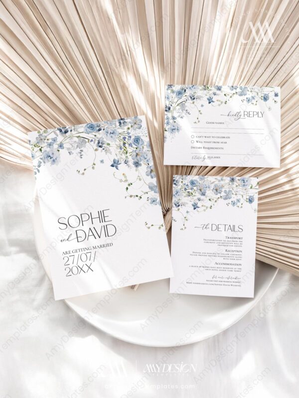 Blue Wildflower Wedding Invitation Template Suite