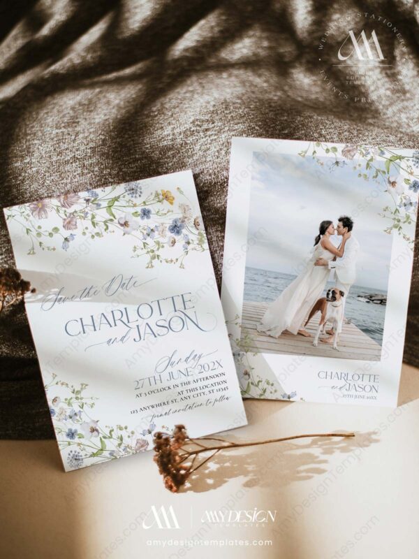 Wildflower Wedding Signage Bundles Template Printable | Spring Garden Reception Signs Modern Floral Save The Date Template D006