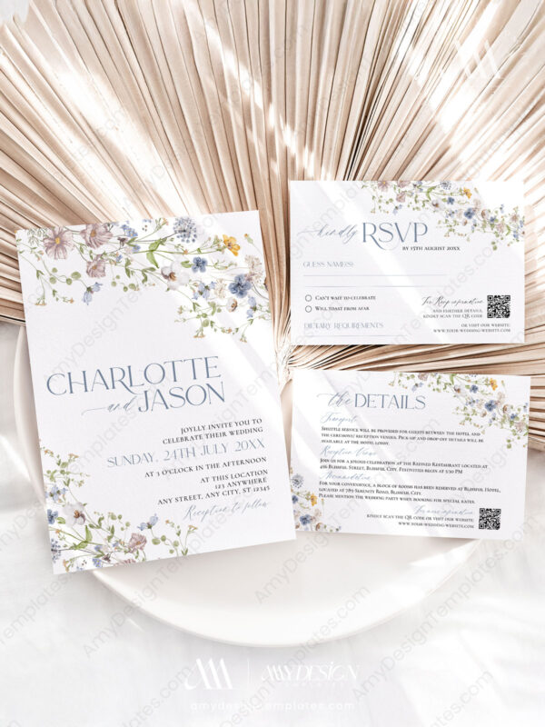 Elegant Wildflower Wedding Bundle Template | 50+ Templates for Invitations, Signage & Reception Elegant Wildflower Wedding Bundle Template | Wedding Suite Printable