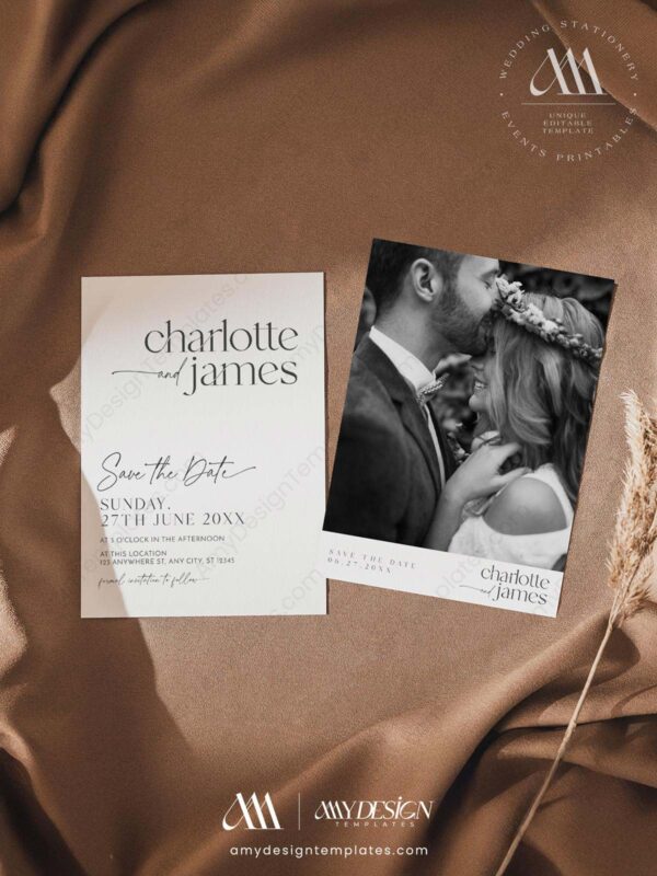 Minimalist Save The Date Template with Photo | Modern Save The Date Template D008