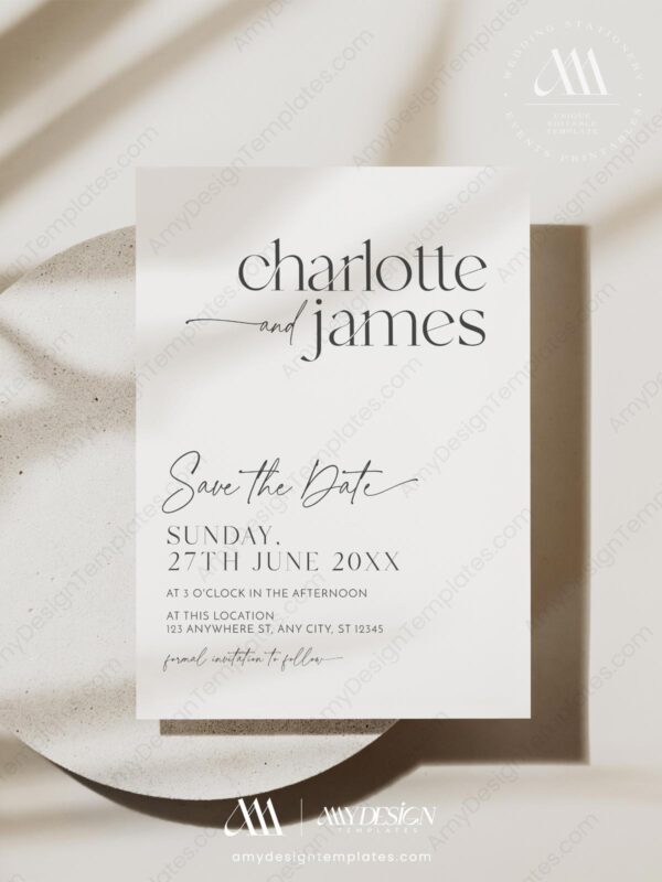 Modern Minimalist Wedding Invitation Template Minimalist Save The Date Template with Photo | Modern Save The Date Template D008