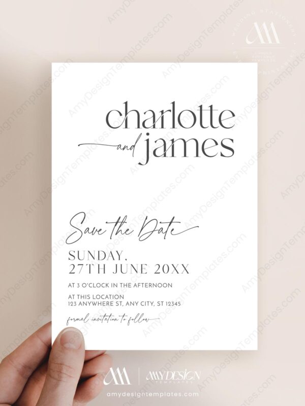 Minimalist Save The Date Template with Photo | Modern Save The Date Template D008