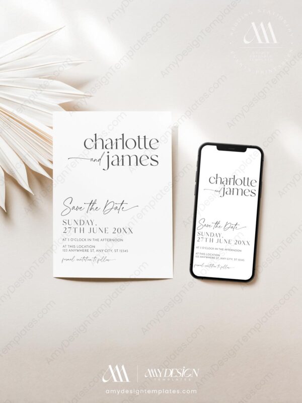 Minimalist Save The Date Template with Photo | Modern Save The Date Template D008