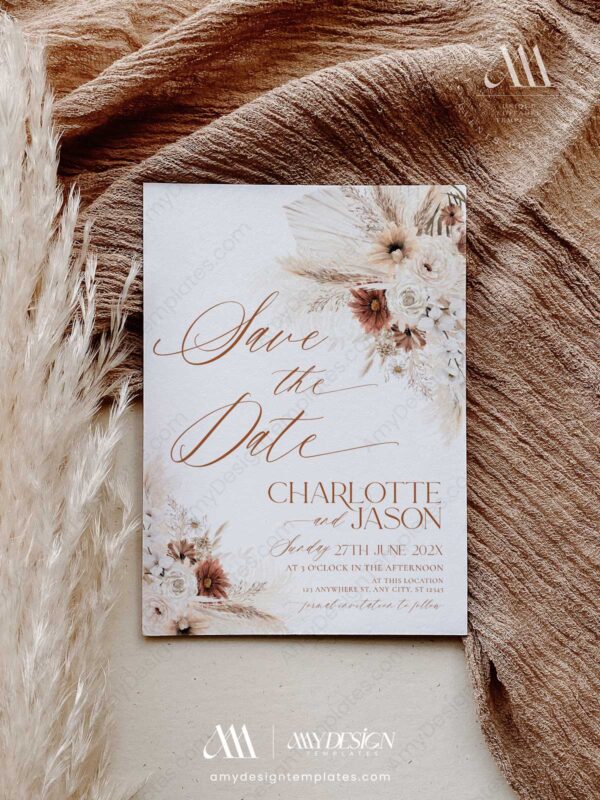 Boho Save The Date Card Template D011-2A