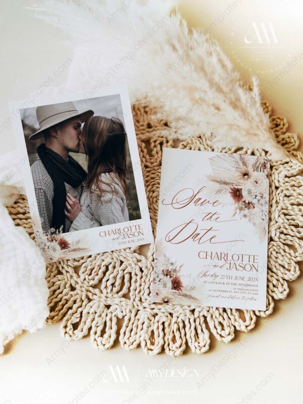 Boho Save The Date Card Template D011-2A