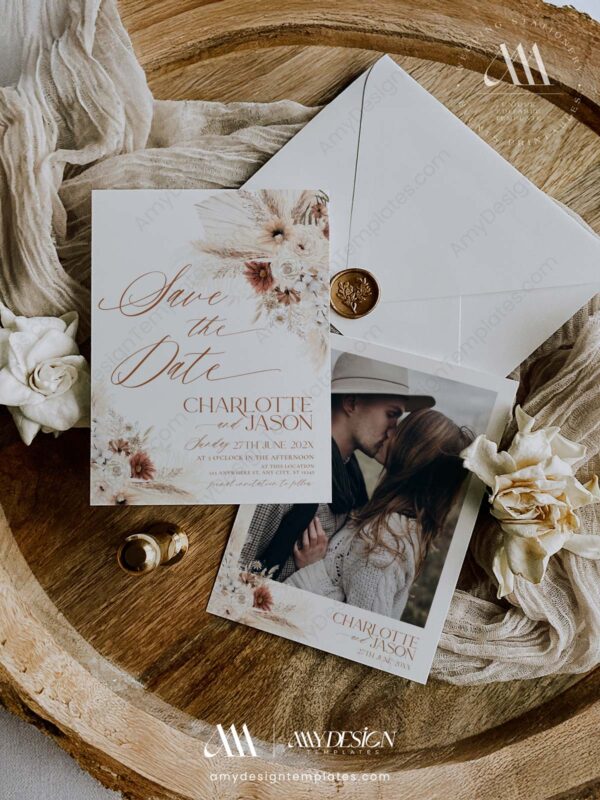 Boho Save The Date Card Template D011-2A