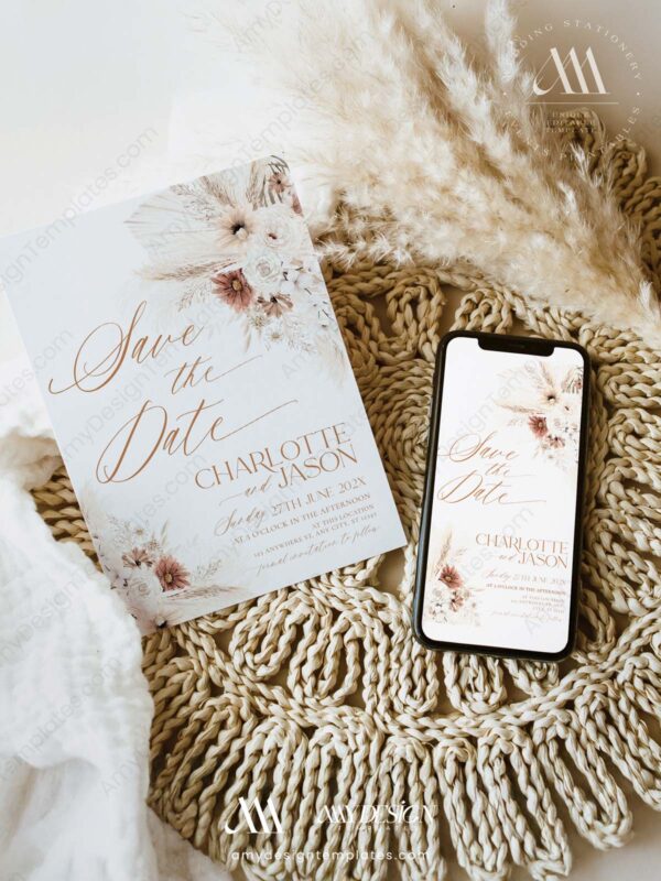 Boho Save The Date Card Template D011-2A