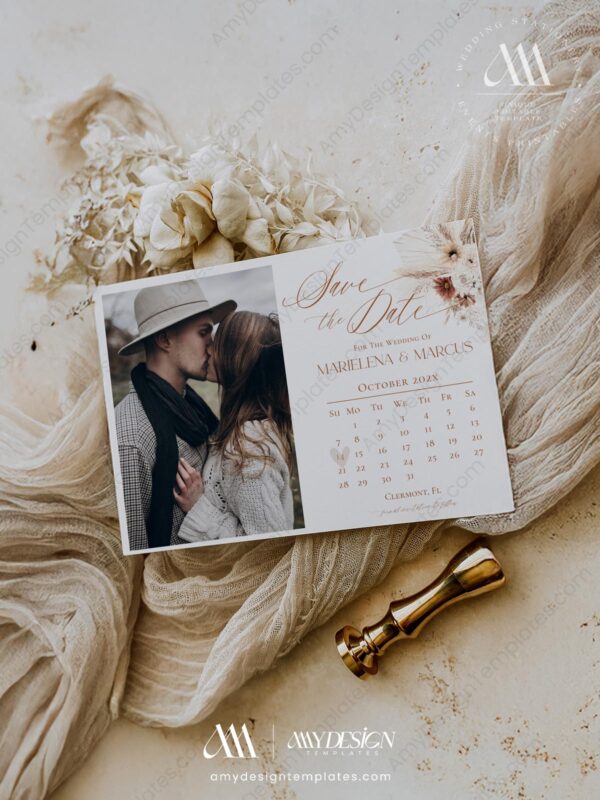 Boho Save The Date Calendar Template with Photo D011 B (Calendar)