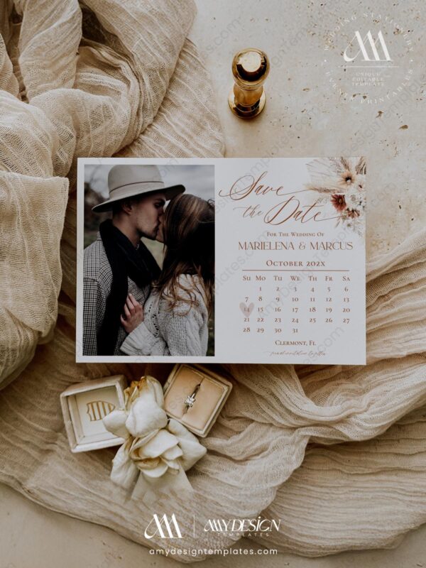 Boho Save The Date Calendar Template with Photo D011 B (Calendar)