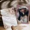 Pink Bohemian Wedding Save The Date Card Template with Photo D012