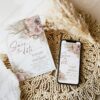 Pink Bohemian Wedding Save The Date Card Template with Photo D012