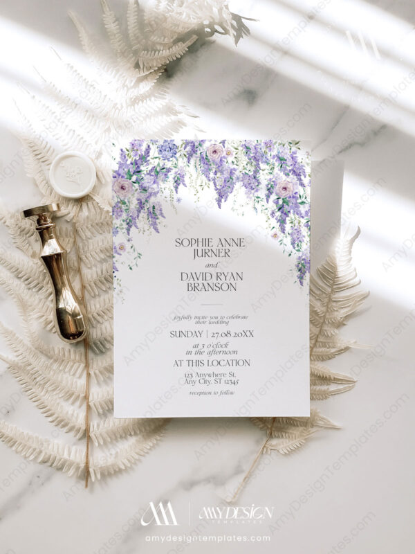 Wisteria Wedding Invitation Suite | Purple Floral Wedding Set Template Wisteria Wedding Invitation Suite | Purple Floral Wedding Set Template