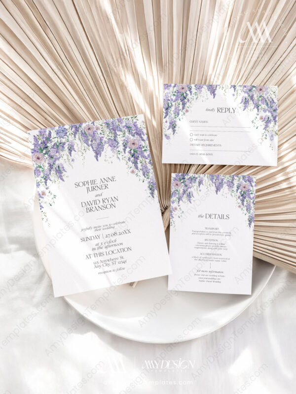 Wisteria Wedding Invitation Suite | Purple Floral Wedding Set Template Wisteria Wedding Invitation Suite | Purple Floral Wedding Set Template