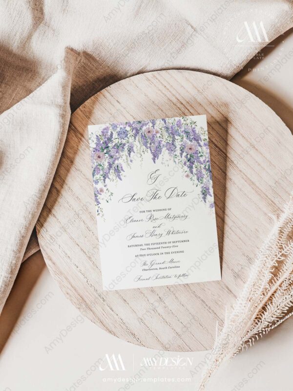 Wisteria Wedding Save The Date Template with Photo D014