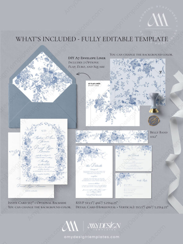 5+ Free Printable Wedding Invitation Templates Blue: Setting a Serene Tone Monogram Wedding Invitation Template Suite | Blue Wedding Invitation Card | Vintage Blue Floral
