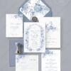 Blue French Toile Wedding Invitations Template BUNDLE | Monogram Wedding Invites, Menu & Signs Monogram Wedding Invitation Template Suite | Blue Wedding Invitation Card | Vintage Blue Floral