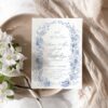 Blue Monogram Save The Date Template | Vintage Save Our Date Cards Printable D015-2A