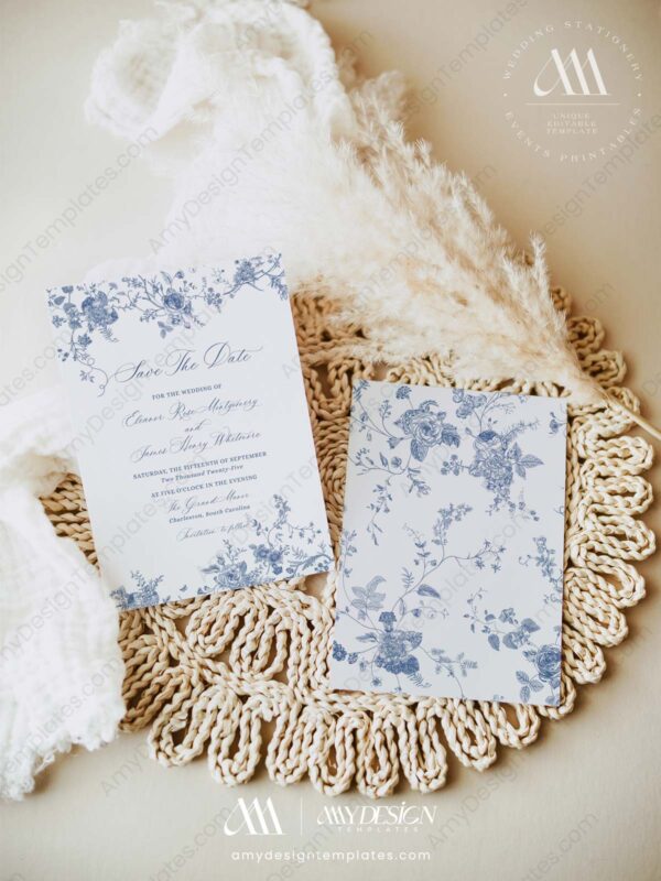 Vintage Monogram Save The Date Template | Something Blue Save Our Date Cards | Minimalist Card Vintage Monogram Save The Date Template D015-2B