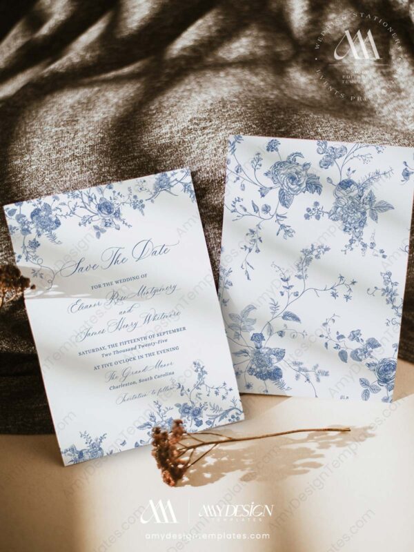 Vintage Monogram Save The Date Template | Something Blue Save Our Date Cards | Minimalist Card Vintage Monogram Save The Date Template D015-2B