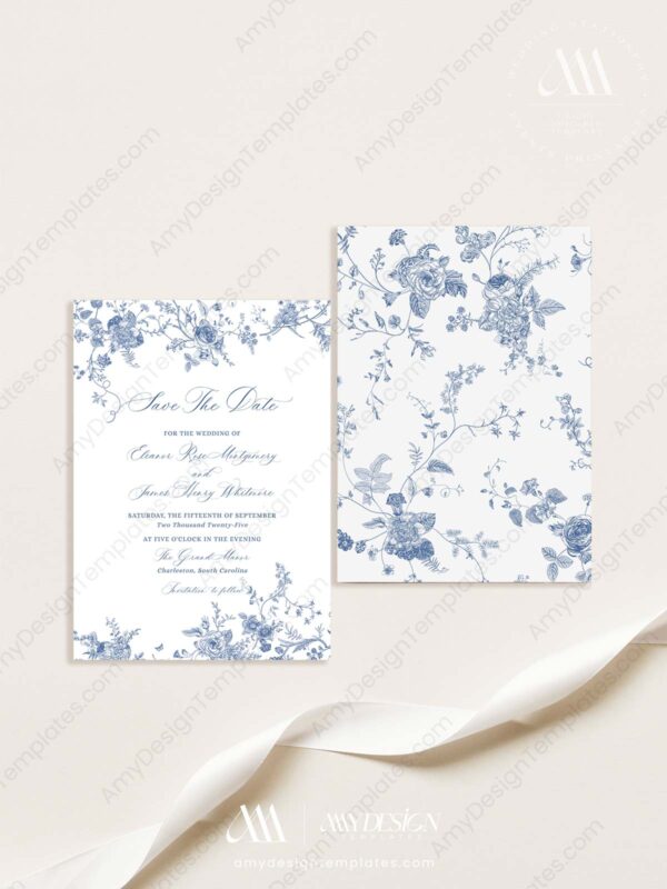 Vintage Monogram Save The Date Template | Something Blue Save Our Date Cards | Minimalist Card Vintage Monogram Save The Date Template D015-2B