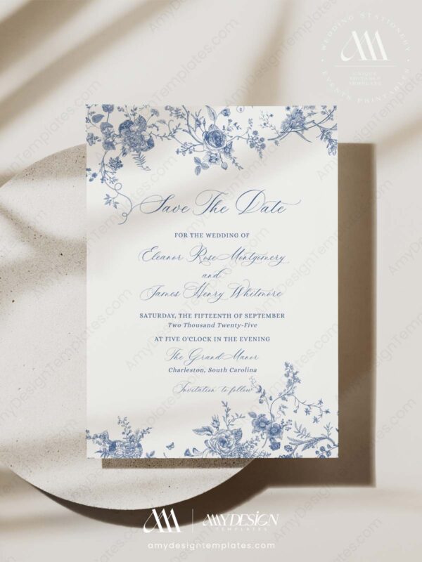 Vintage Monogram Save The Date Template D015-2B