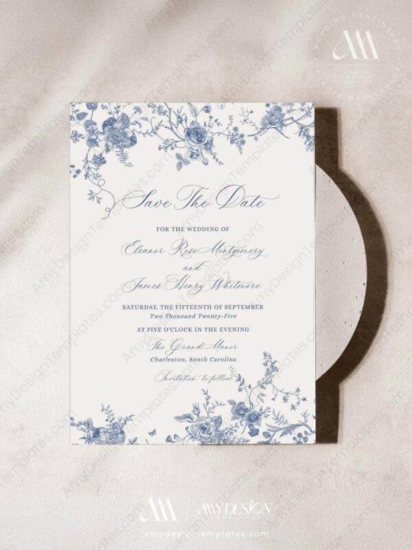 Vintage Monogram Save The Date Template D015-2B