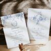 Blue French Toile Wedding Invitations Template BUNDLE | Monogram Wedding Invites, Menu & Signs Minimalist Save The Date Template | Blue Monogram Save The Date Cards Printable D015-2C